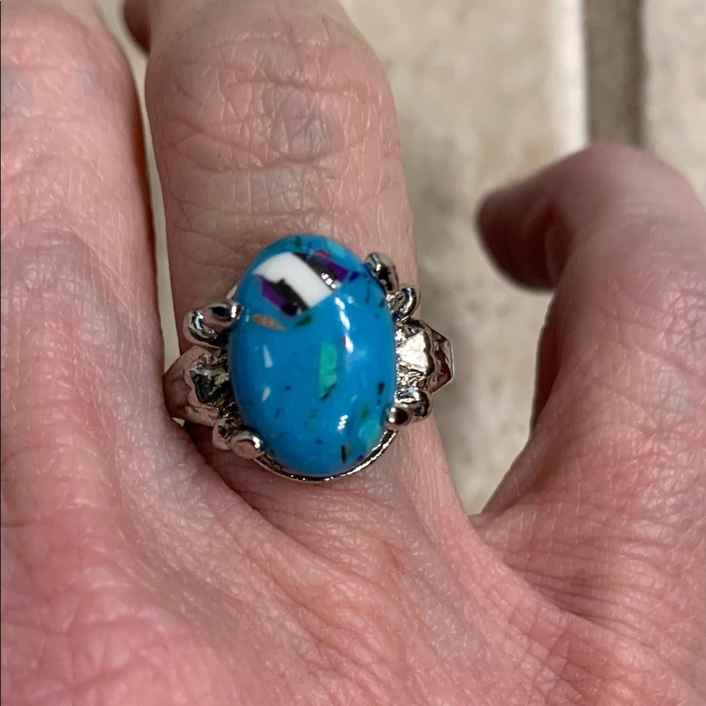 New CZ Turquoise Sterling Silver Size 6